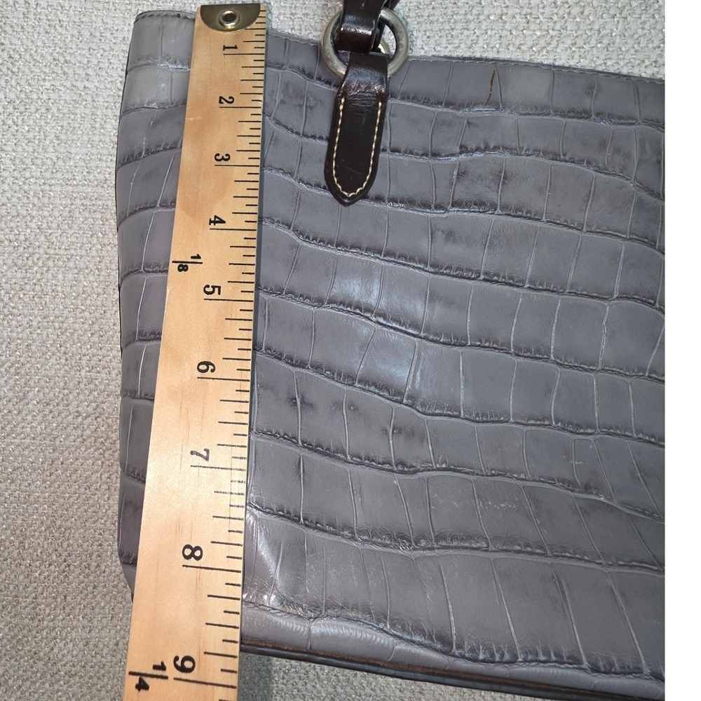 Dooney & Bourke Grey Croc Embossed Leather Tote Bag Brown Braided Handles Large - Picture 3 of 12